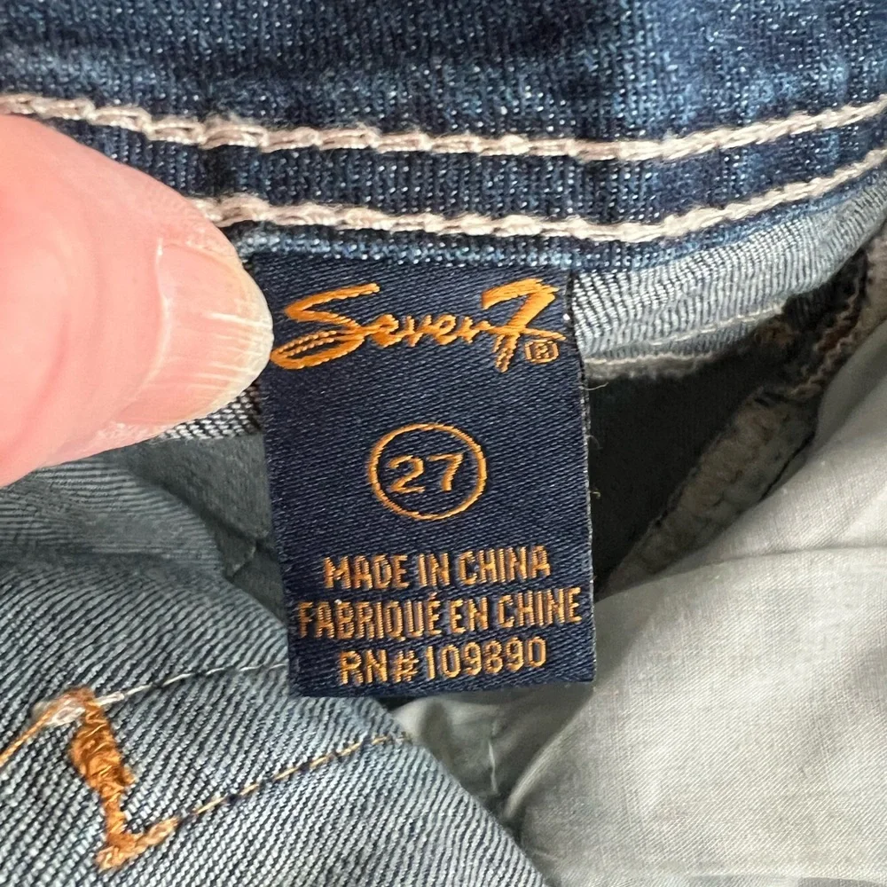 SEVEN7 DENIM RIPPED‎ LONG SHORTS TRADITIONAL 5 POCKET EMBROIDERY COTTON STRETCH